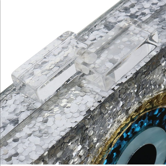 Glitter Blue eye acrylic clutch purse new - Picture 5 of 7
